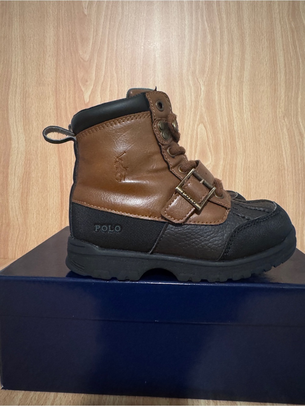 Polo by Ralph Lauren Brown and Black Kids Leather-Trim High Cut Boots